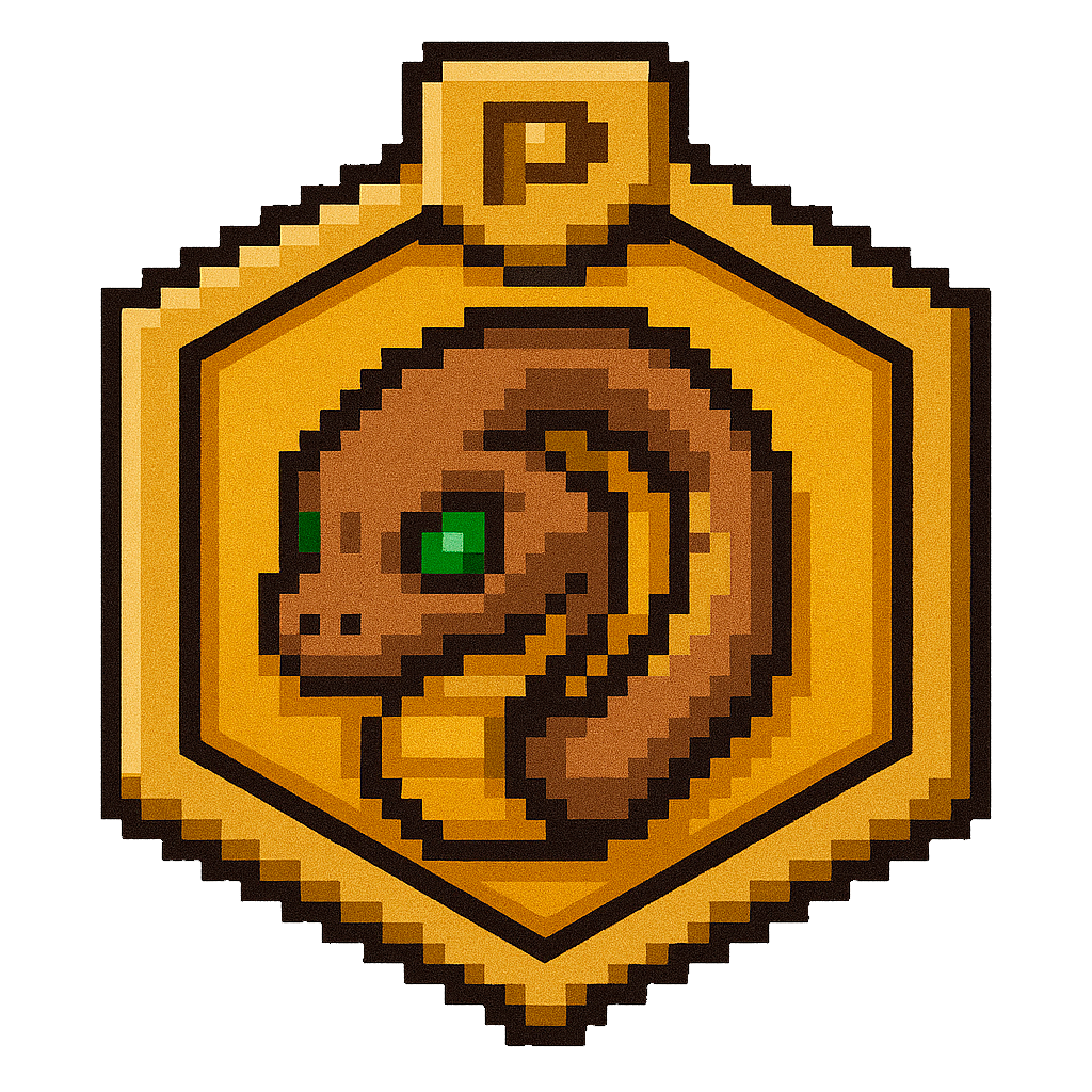 Medalha de conquista do Círculo de Estudos de Python, com uma cobra pixelada em relevo